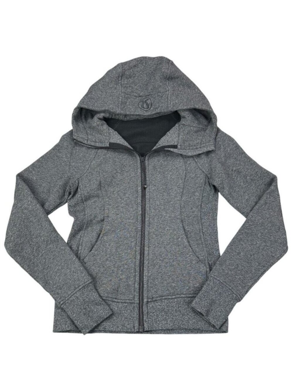 LULULEMON Scuba Hoodie Light Cotton Fleece Size 4 Heathered Speckled Black - Picture 4 of 7